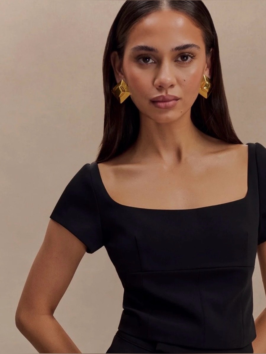 Meshki Ellis Cap Sleeve Longline Suiting Top And Celene Buckle Skort Set